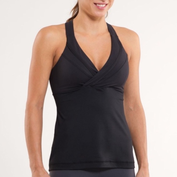 lululemon athletica Tops - Lululemon Deep Breath Vneck Racerback Black Tank 6